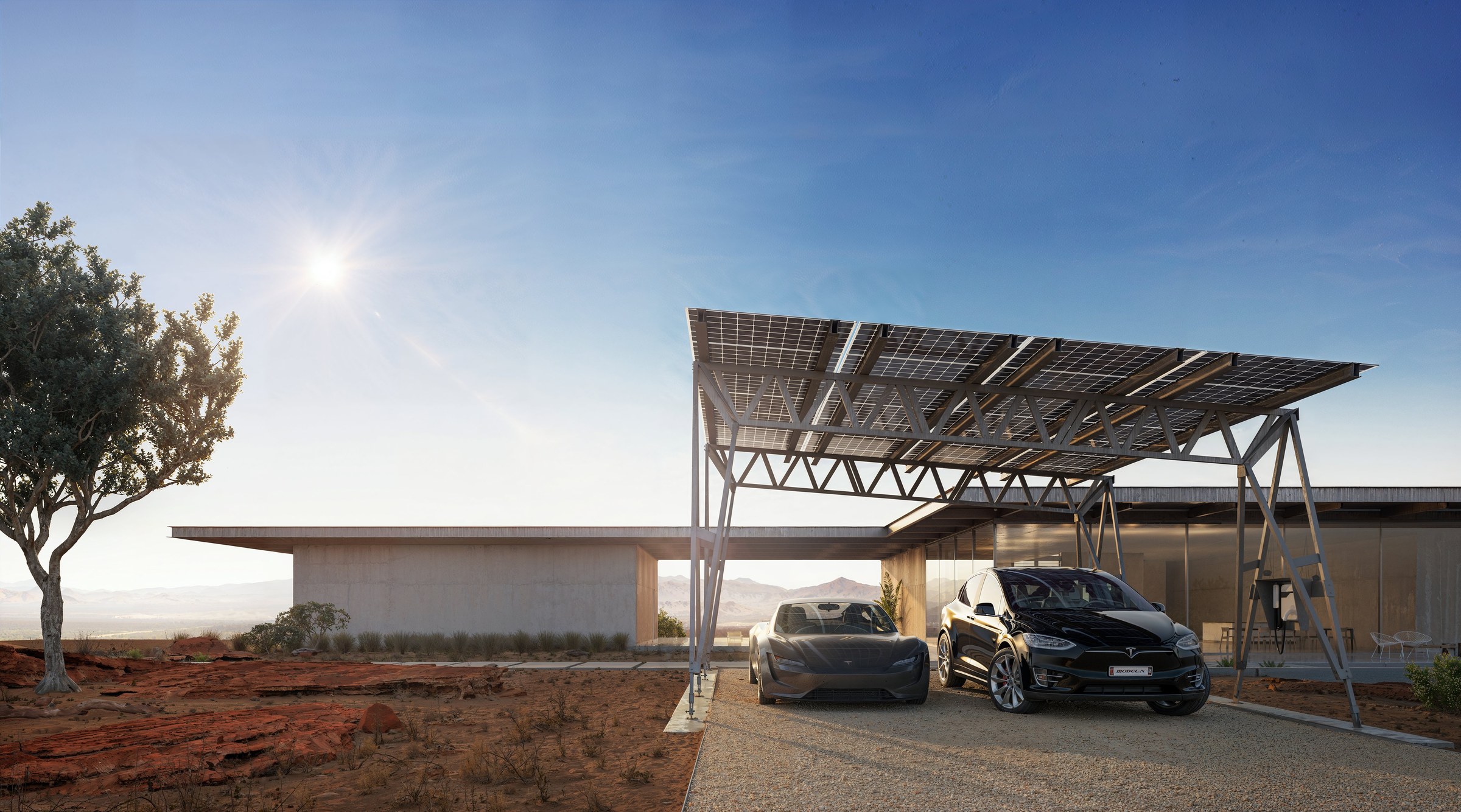 Desert installation — two vehicles